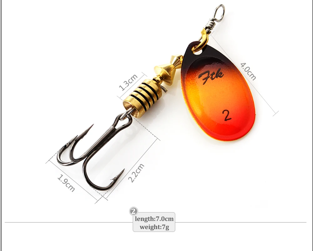 FTK 3.9g 4.6g 7.4g 10.8g 15g Spinner Bait With Feather Treble Hooks Hard Spoon Bass Lures Metal Fishing Lure  For Fishing