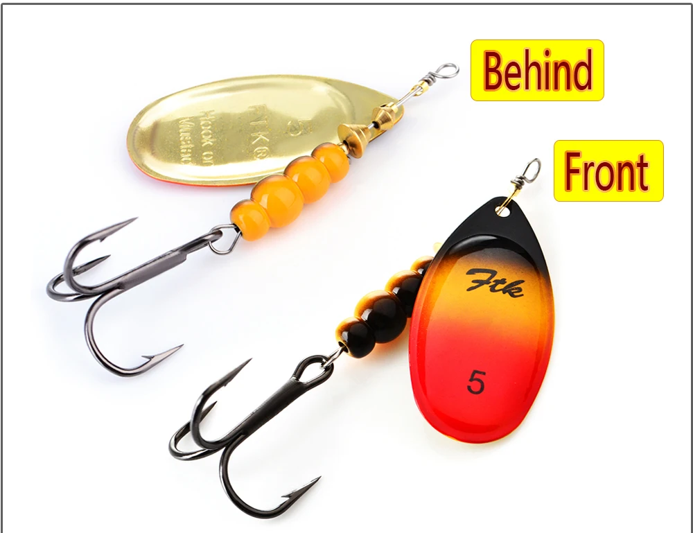FTK 3.9g 4.6g 7.4g 10.8g 15g Spinner Bait With Feather Treble Hooks Hard Spoon Bass Lures Metal Fishing Lure  For Fishing