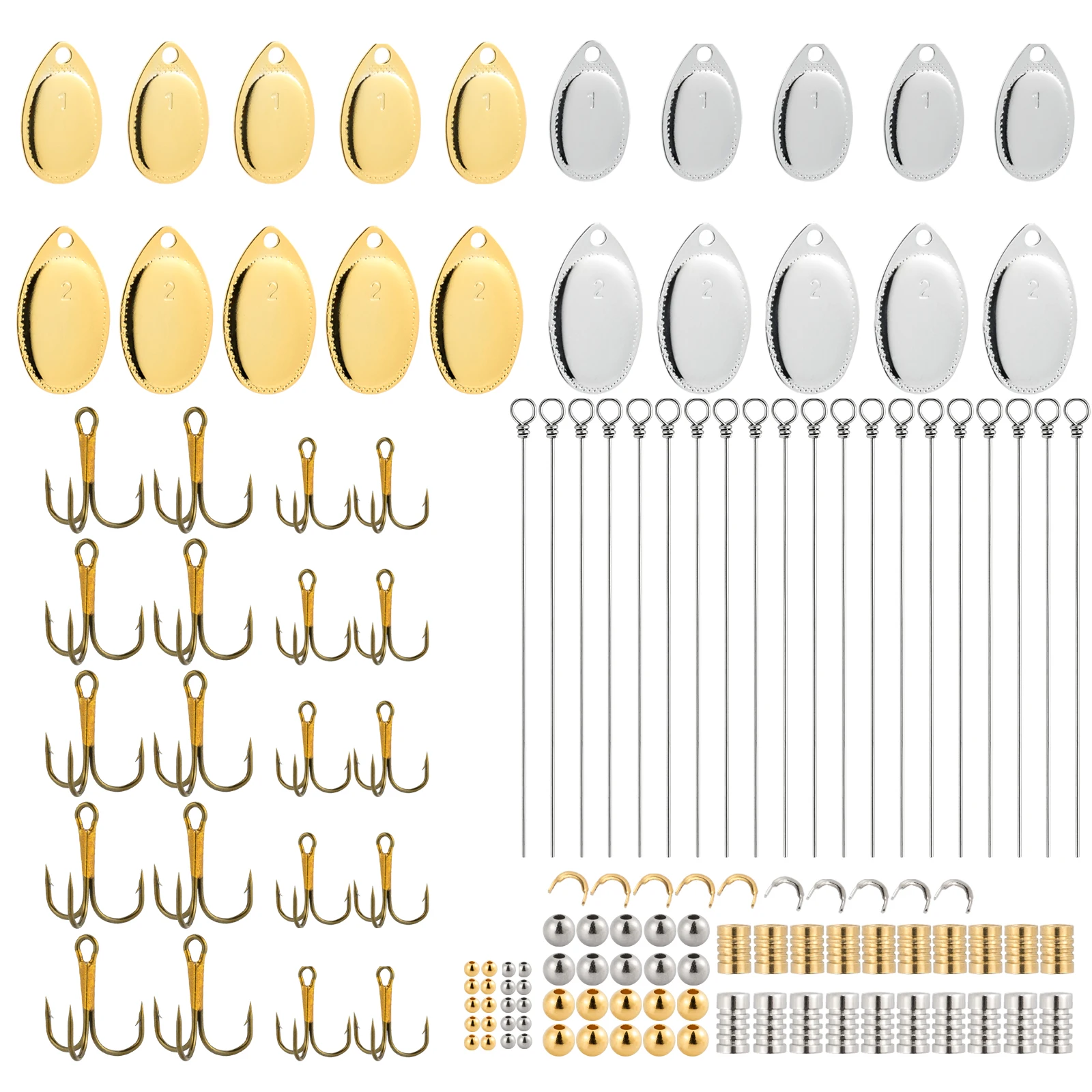 140pcs Fishing Lures Making Kit Metal Spinnerbait Blades DIY Spinners Spoon Wobblers Copper Blade Walleye Rig Bass Trout