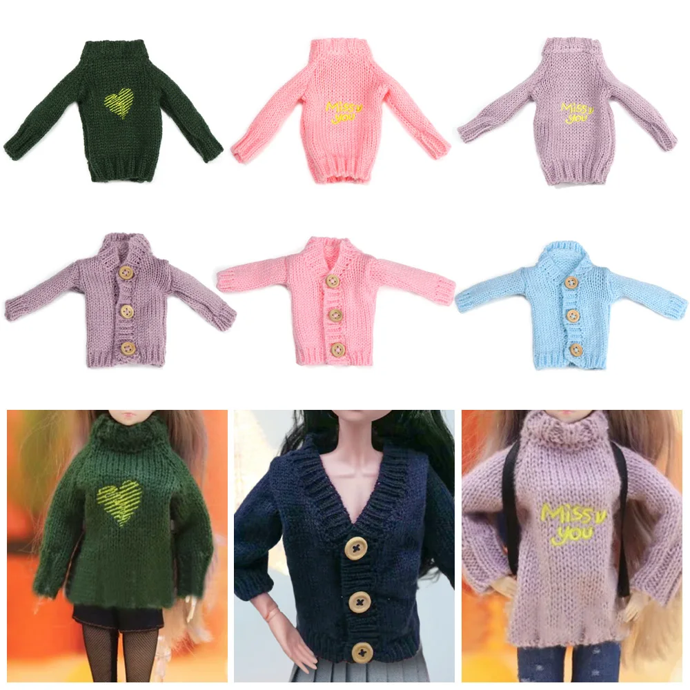 Mini Knitted Sweater for 1/6 Dolls Autumn Winter New Tops Fashion Casual Doll Sweater DIY Handmade Clothes Dressing Accessories