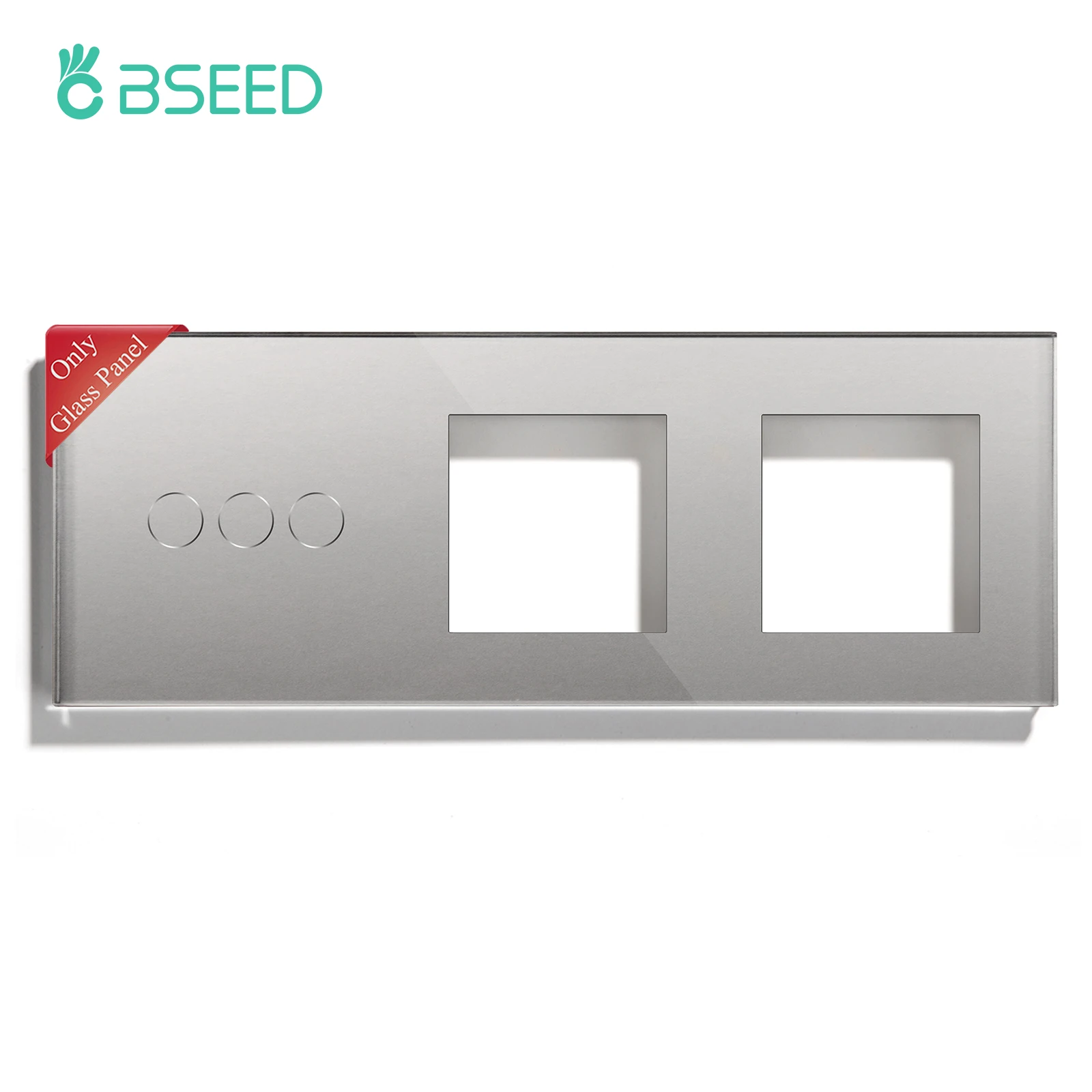 BSEED Crystal Light Switch Panel With Double Wall Socket Frames 228mm Metal Base Included Gass Frame EU Standard