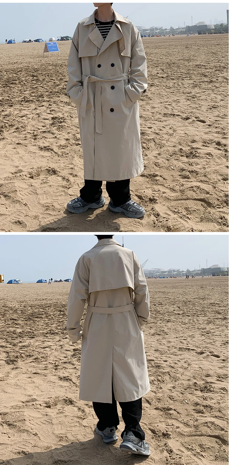 Men's Korean Style Spring Trench Coat Streetwear Windbreaker Solid Business Casual Loose Long Overcoat Male Spring Fashion