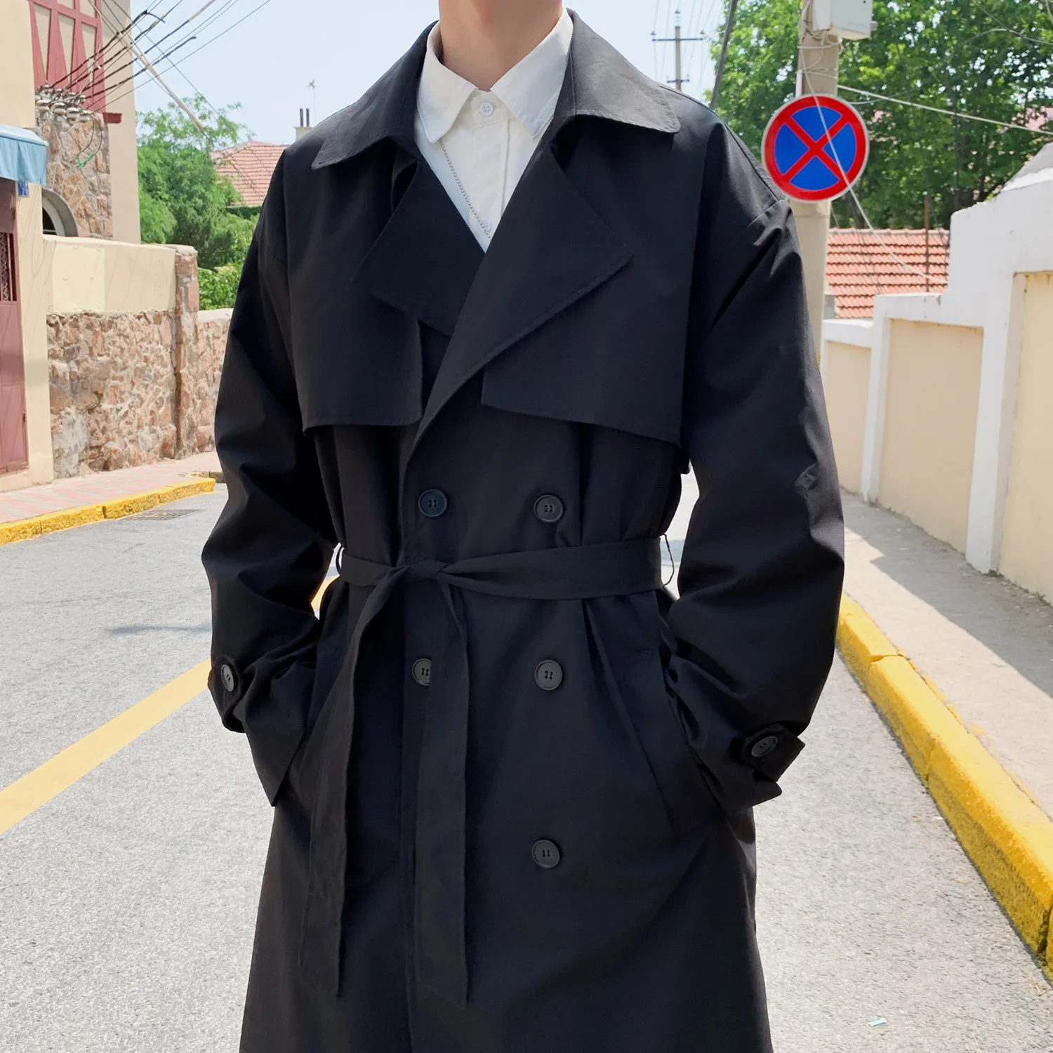 Men's Korean Style Spring Trench Coat Streetwear Windbreaker Solid Business Casual Loose Long Overcoat Male Spring Fashion
