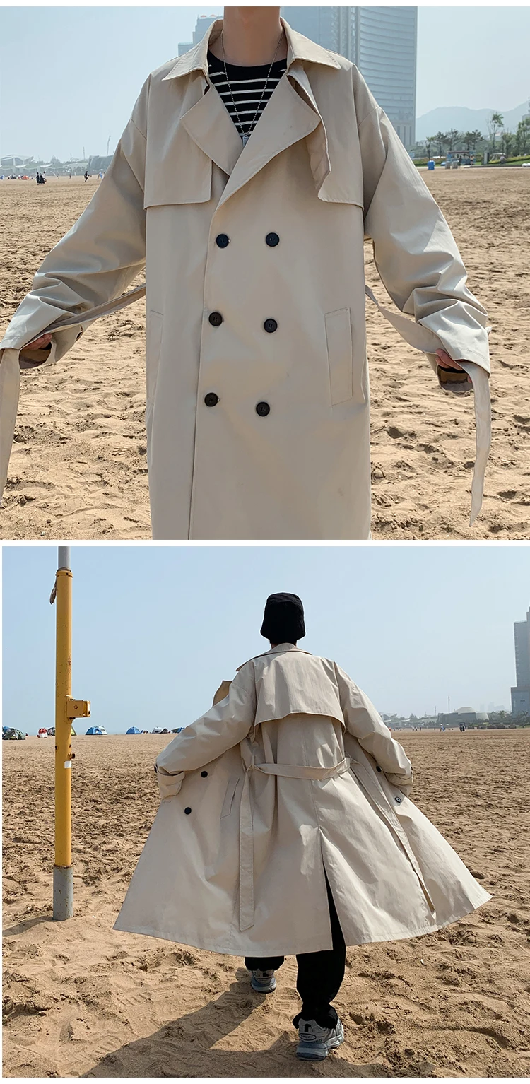 Men's Korean Style Spring Trench Coat Streetwear Windbreaker Solid Business Casual Loose Long Overcoat Male Spring Fashion