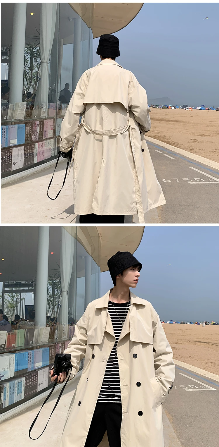 Men's Korean Style Spring Trench Coat Streetwear Windbreaker Solid Business Casual Loose Long Overcoat Male Spring Fashion