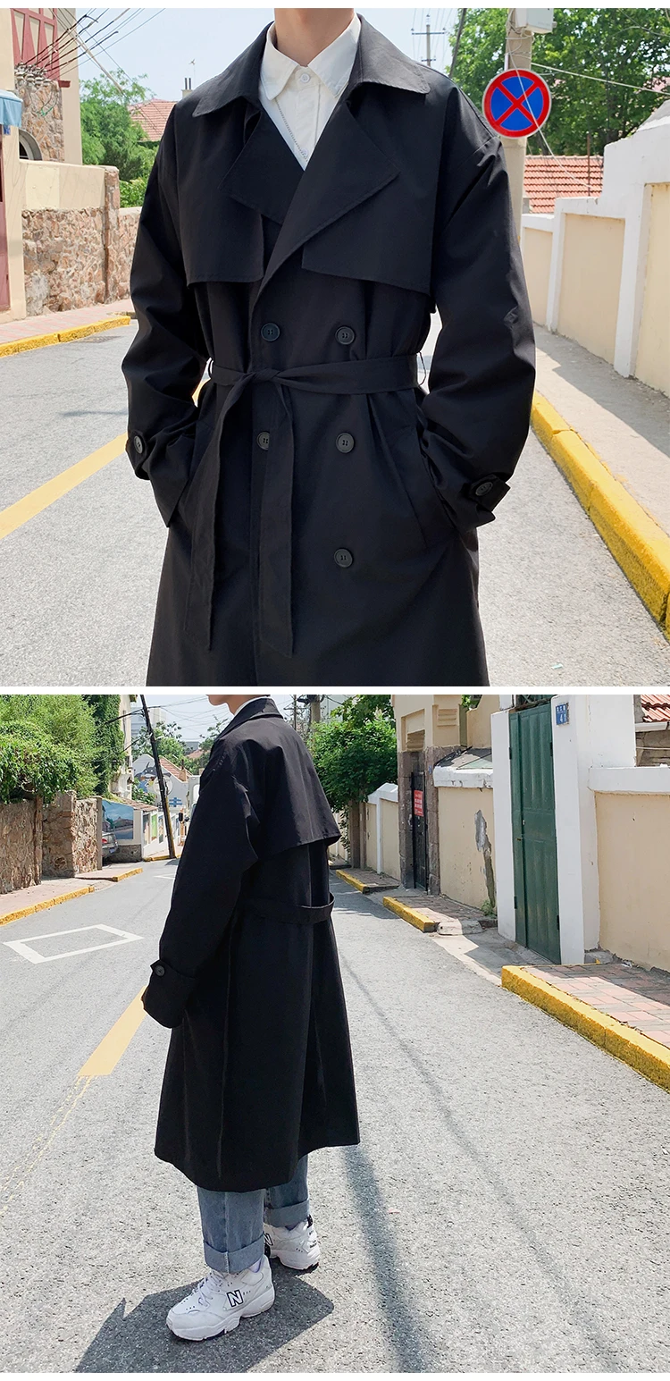 Men's Korean Style Spring Trench Coat Streetwear Windbreaker Solid Business Casual Loose Long Overcoat Male Spring Fashion
