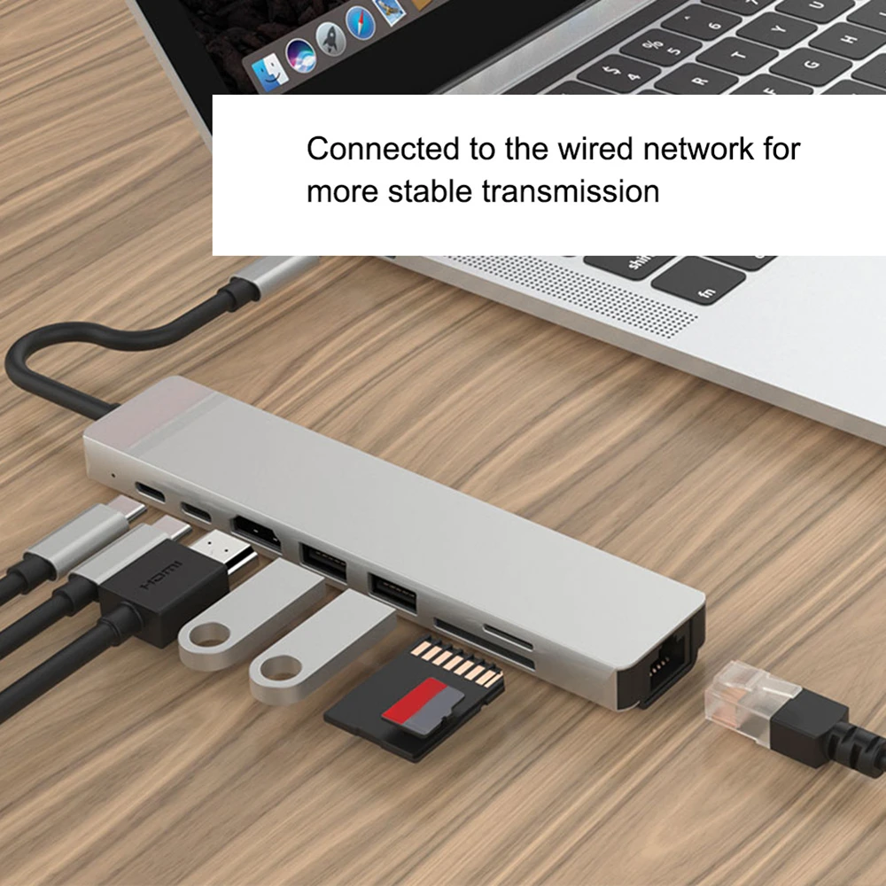 USB C Hub 8 In 1 Type C 3.1 To 4K HDMI Adapter with RJ45 SD/TF Card Reader PD Fast Charge for MacBook Notebook Laptop Computer