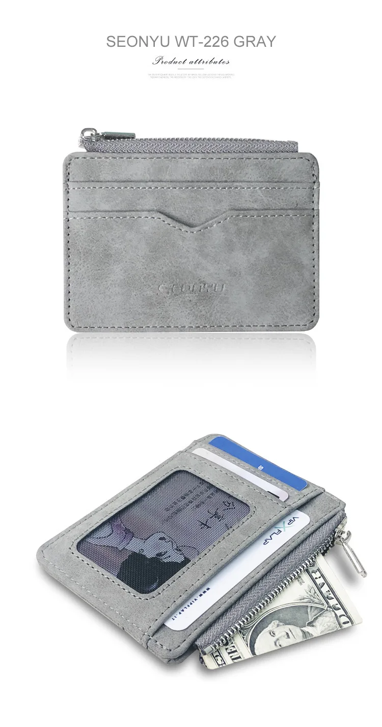 Men's Slim Short Card Wallet Matte Leather Retro Multi-card Frosted Fabric Card Holder Money Minimalist Transparent Coins Purse