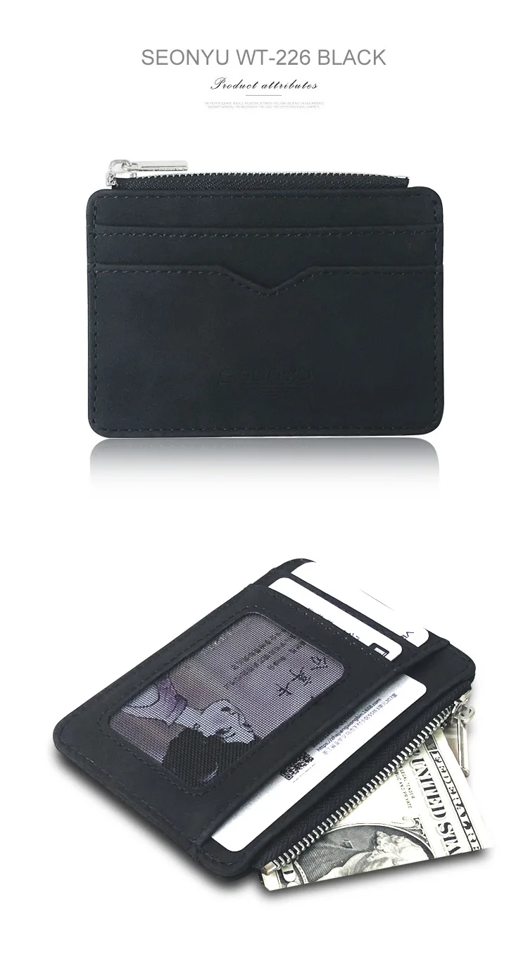 Men's Slim Short Card Wallet Matte Leather Retro Multi-card Frosted Fabric Card Holder Money Minimalist Transparent Coins Purse