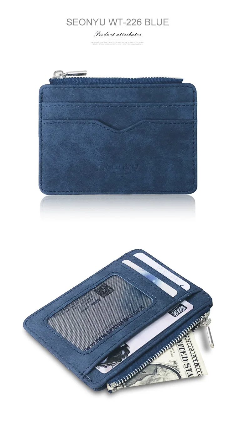 Men's Slim Short Card Wallet Matte Leather Retro Multi-card Frosted Fabric Card Holder Money Minimalist Transparent Coins Purse