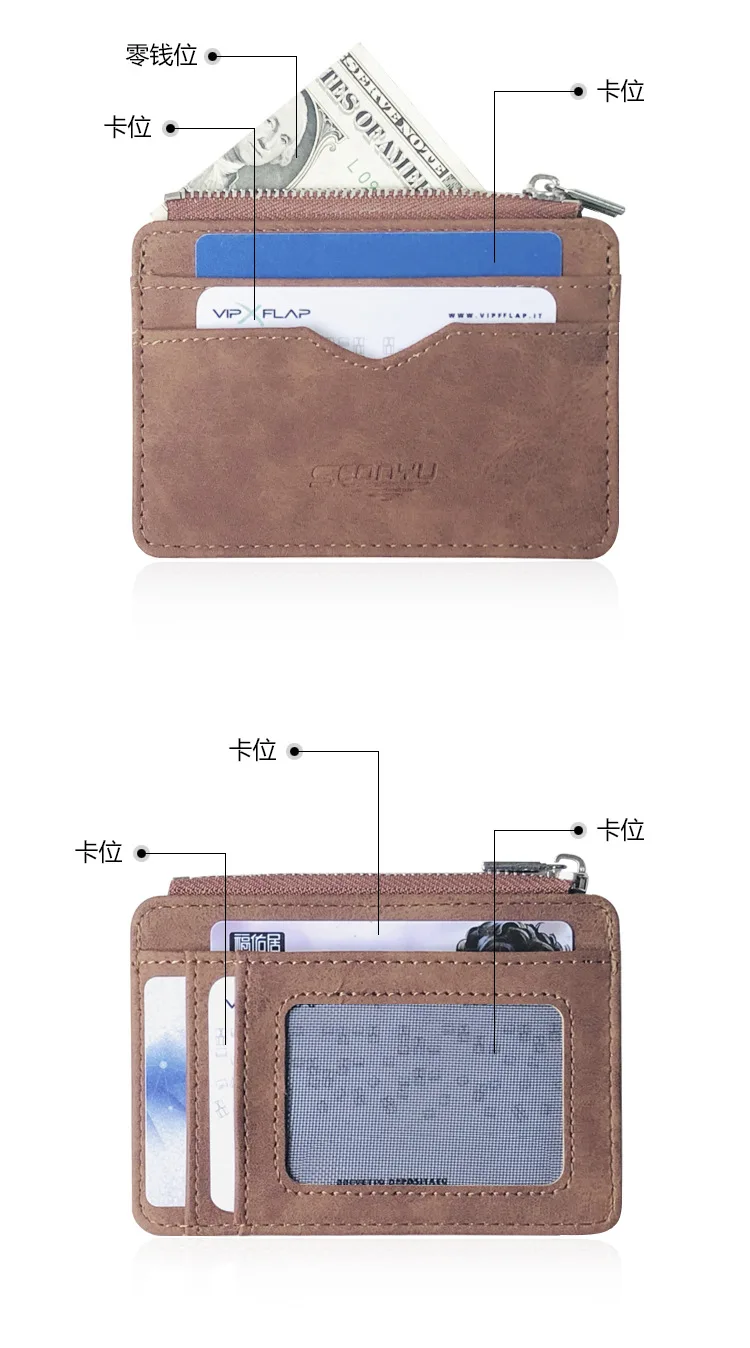 Men's Slim Short Card Wallet Matte Leather Retro Multi-card Frosted Fabric Card Holder Money Minimalist Transparent Coins Purse