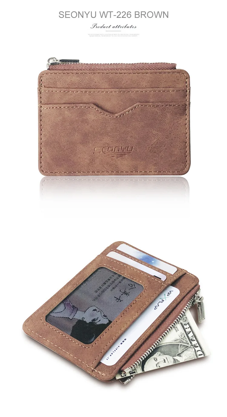 Men's Slim Short Card Wallet Matte Leather Retro Multi-card Frosted Fabric Card Holder Money Minimalist Transparent Coins Purse