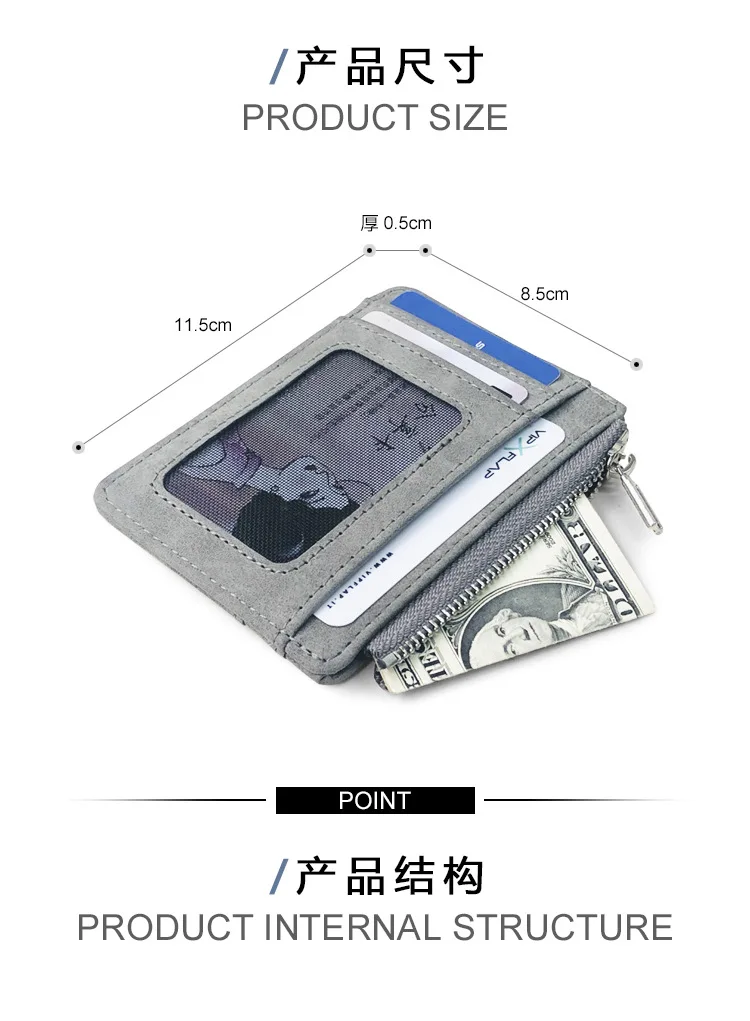Men's Slim Short Card Wallet Matte Leather Retro Multi-card Frosted Fabric Card Holder Money Minimalist Transparent Coins Purse