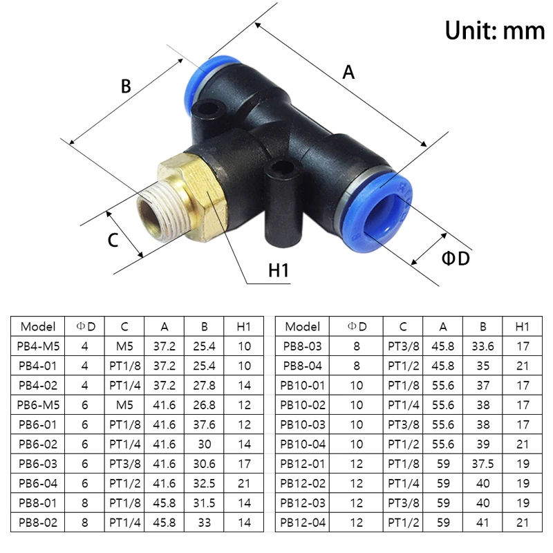Pneumatic Air Connector Fitting PC/PCF/SL/PB/PX/PL 10mm 12mm 14mm 16 Thread M5 3/4"  1 2 way Hose Fittings Pipe Quick Connectors
