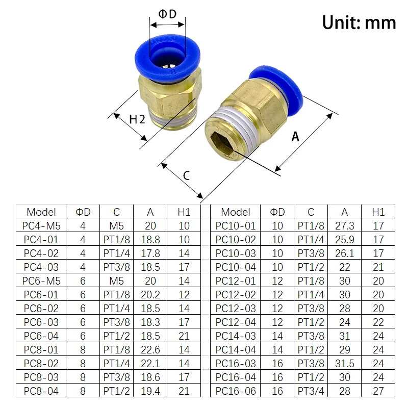 Pneumatic Air Connector Fitting PC/PCF/SL/PB/PX/PL 10mm 12mm 14mm 16 Thread M5 3/4"  1 2 way Hose Fittings Pipe Quick Connectors