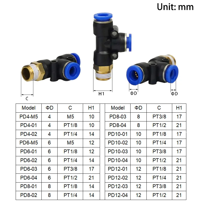 Pneumatic Air Connector Fitting PC/PCF/SL/PB/PX/PL 10mm 12mm 14mm 16 Thread M5 3/4"  1 2 way Hose Fittings Pipe Quick Connectors