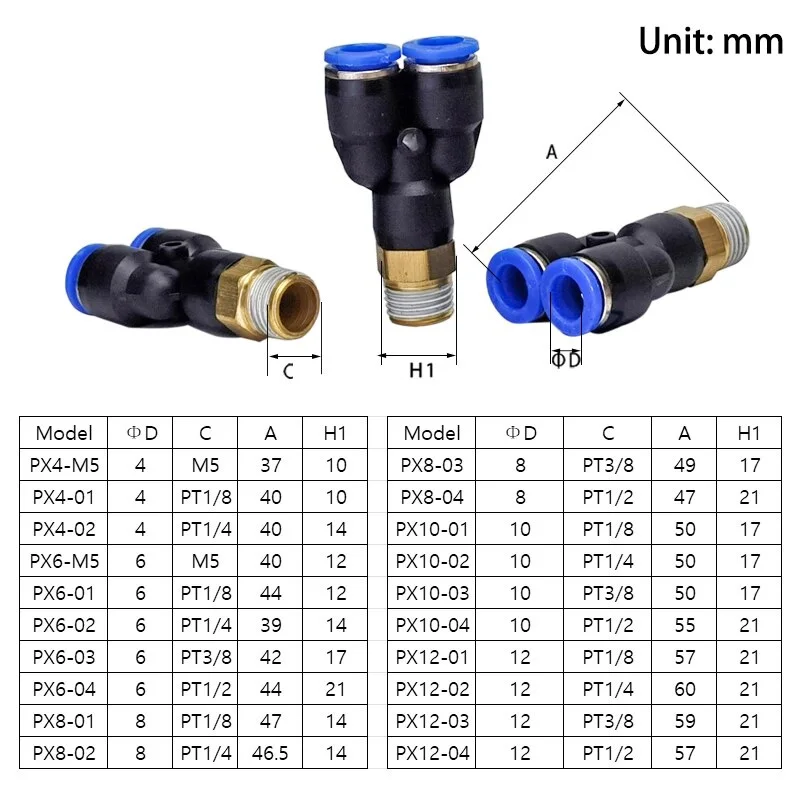Pneumatic Air Connector Fitting PC/PCF/SL/PB/PX/PL 10mm 12mm 14mm 16 Thread M5 3/4"  1 2 way Hose Fittings Pipe Quick Connectors