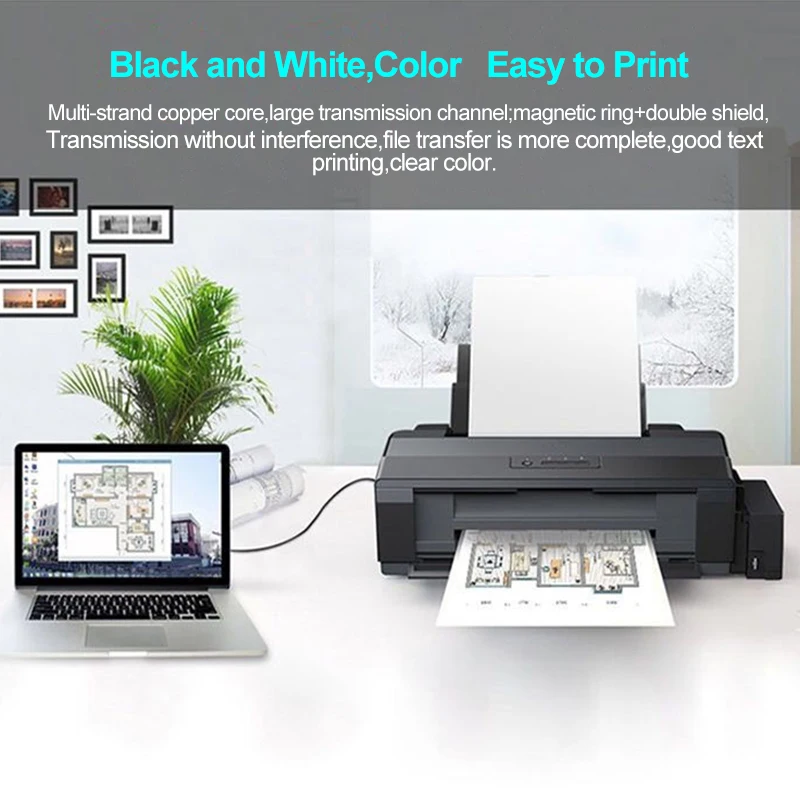 USB 2.0 A to B Type Male to Male 90 Degree UP, Down, Left and Right Corner Cable For Canon Epson HP ZJiang Label Printer DAC