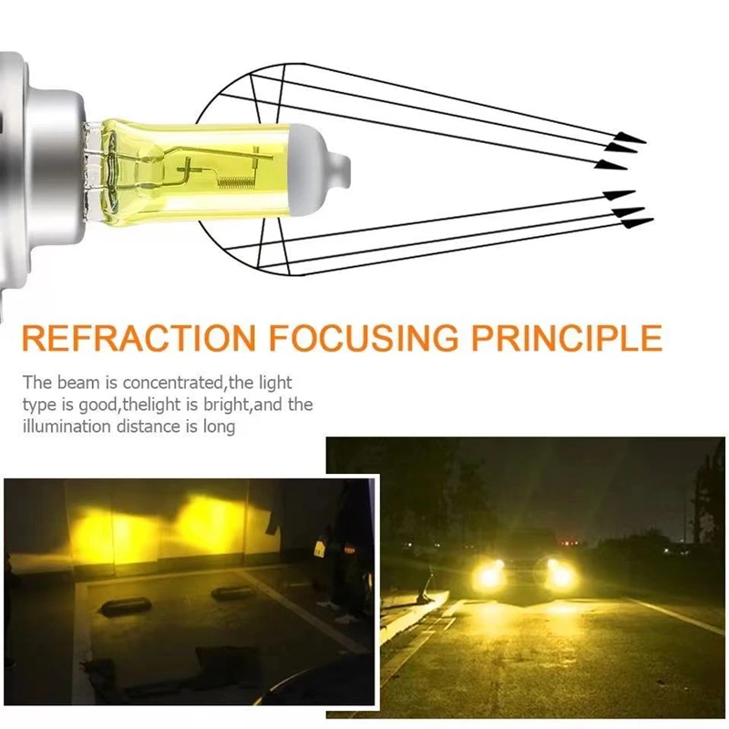 2Pcs Super Bright Yellow Headlamp 3000K 12V55W Low Beam Halogen Car Bulbs H1 H3 H4 H7 H11 H10 H27 Fog Proof Light for Automobile