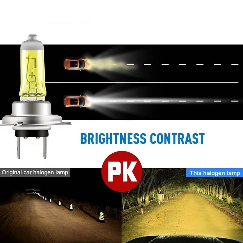 2Pcs Super Bright Yellow Headlamp 3000K 12V55W Low Beam Halogen Car Bulbs H1 H3 H4 H7 H11 H10 H27 Fog Proof Light for Automobile