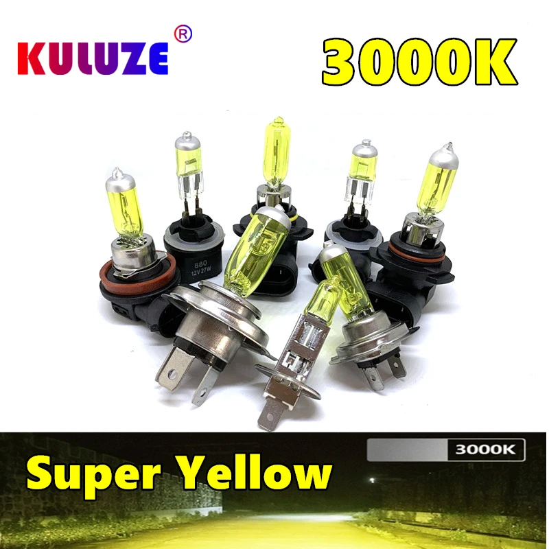 2Pcs Super Bright Yellow Headlamp 3000K 12V55W Low Beam Halogen Car Bulbs H1 H3 H4 H7 H11 H10 H27 Fog Proof Light for Automobile