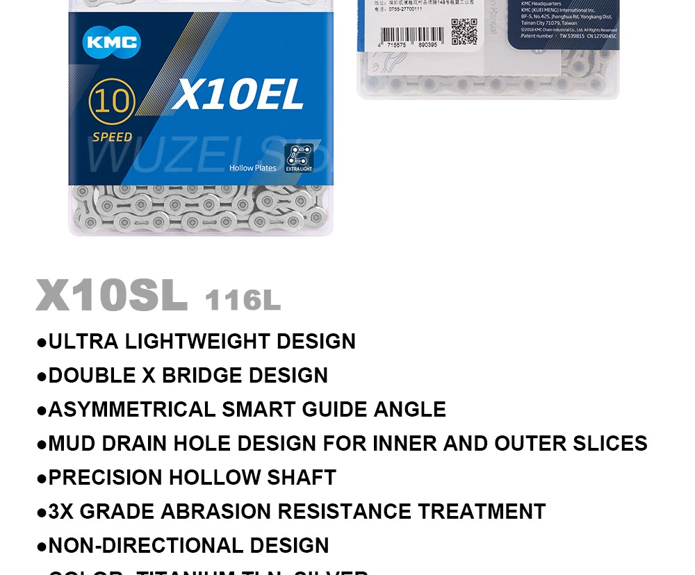 KMC X10 10 Speed Chain 116 Links Road/Mountain Bike Chain X10EPT X10EL X10SL Bike Chain Original Boxed