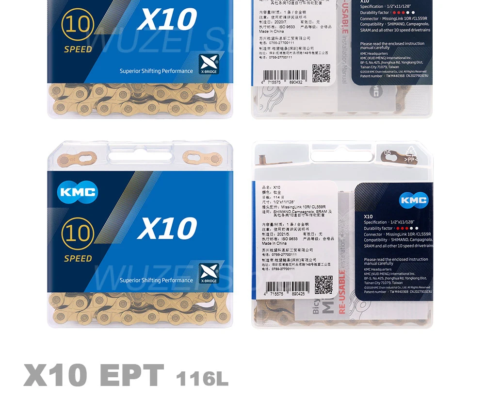 KMC X10 10 Speed Chain 116 Links Road/Mountain Bike Chain X10EPT X10EL X10SL Bike Chain Original Boxed