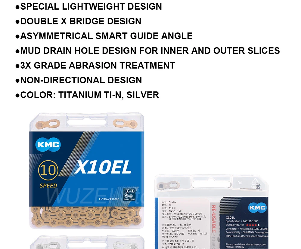 KMC X10 10 Speed Chain 116 Links Road/Mountain Bike Chain X10EPT X10EL X10SL Bike Chain Original Boxed