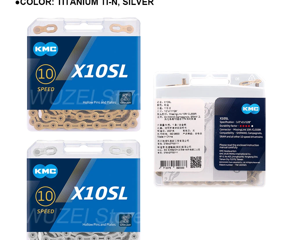 KMC X10 10 Speed Chain 116 Links Road/Mountain Bike Chain X10EPT X10EL X10SL Bike Chain Original Boxed