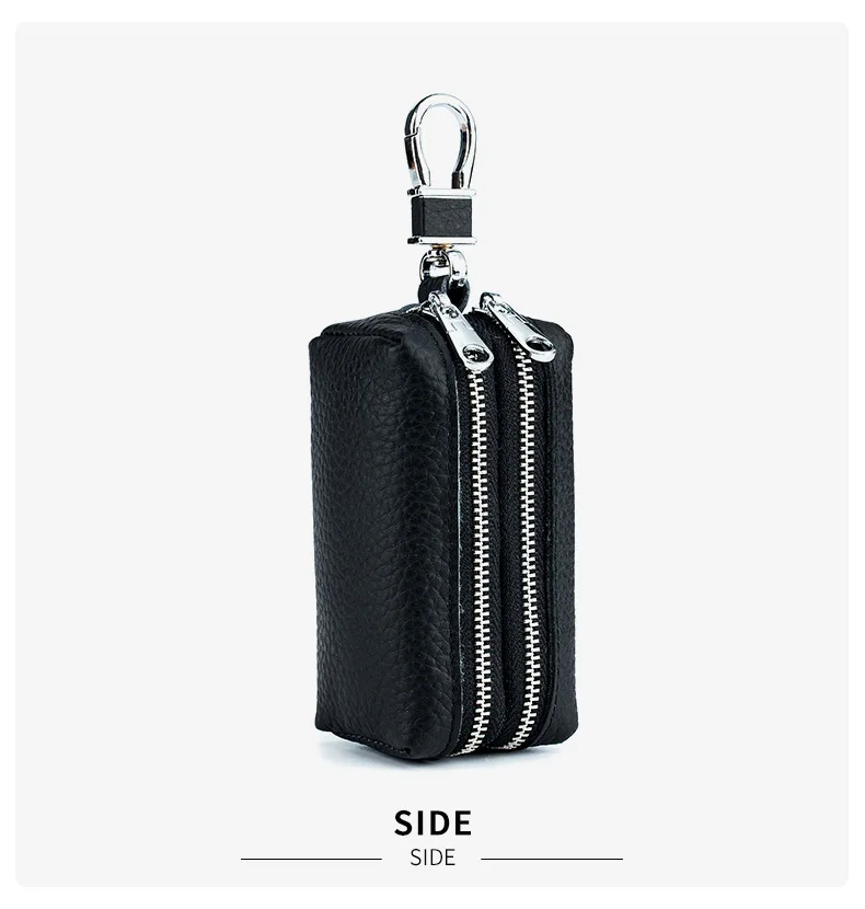Made of Genuine Leather Car Key Wallets Fashion Key Holder Housekeeper Keys Organizer Double Zipper Keychain Case Key Coin Pouch