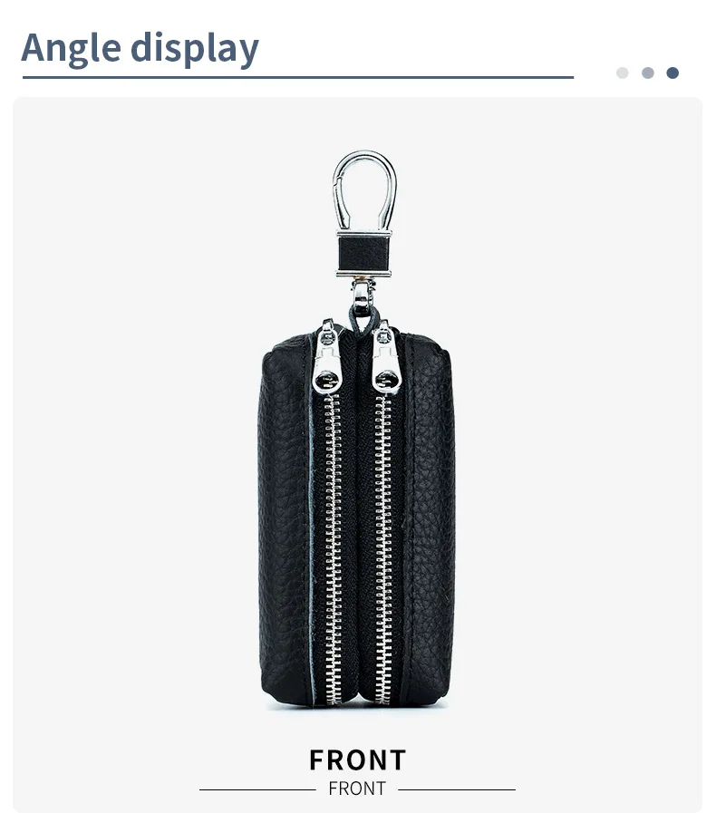 Made of Genuine Leather Car Key Wallets Fashion Key Holder Housekeeper Keys Organizer Double Zipper Keychain Case Key Coin Pouch