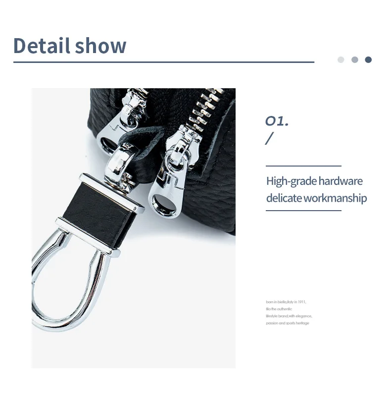 Made of Genuine Leather Car Key Wallets Fashion Key Holder Housekeeper Keys Organizer Double Zipper Keychain Case Key Coin Pouch