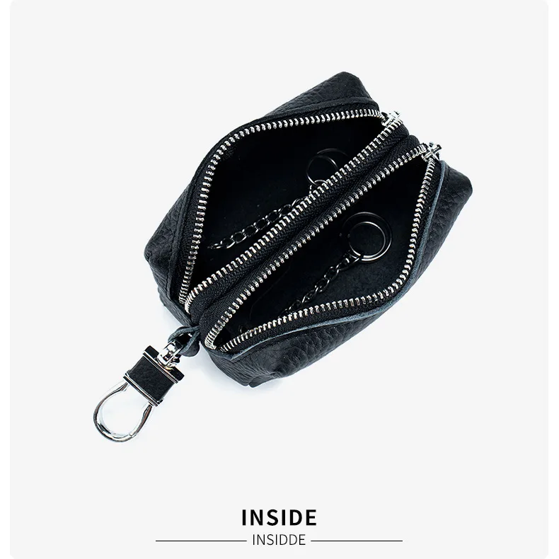 Made of Genuine Leather Car Key Wallets Fashion Key Holder Housekeeper Keys Organizer Double Zipper Keychain Case Key Coin Pouch