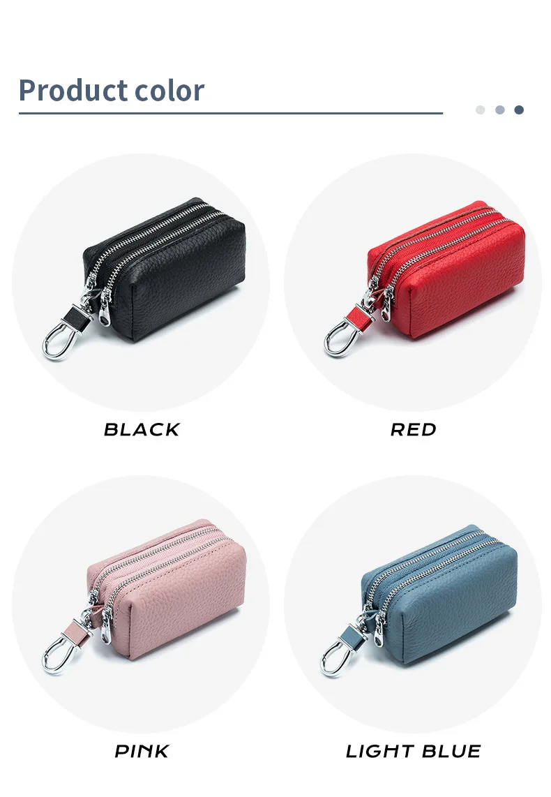 Made of Genuine Leather Car Key Wallets Fashion Key Holder Housekeeper Keys Organizer Double Zipper Keychain Case Key Coin Pouch