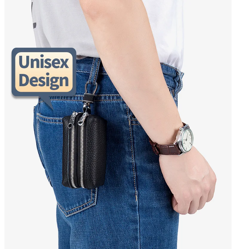 Made of Genuine Leather Car Key Wallets Fashion Key Holder Housekeeper Keys Organizer Double Zipper Keychain Case Key Coin Pouch