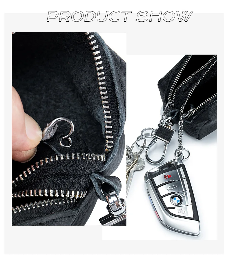 Made of Genuine Leather Car Key Wallets Fashion Key Holder Housekeeper Keys Organizer Double Zipper Keychain Case Key Coin Pouch