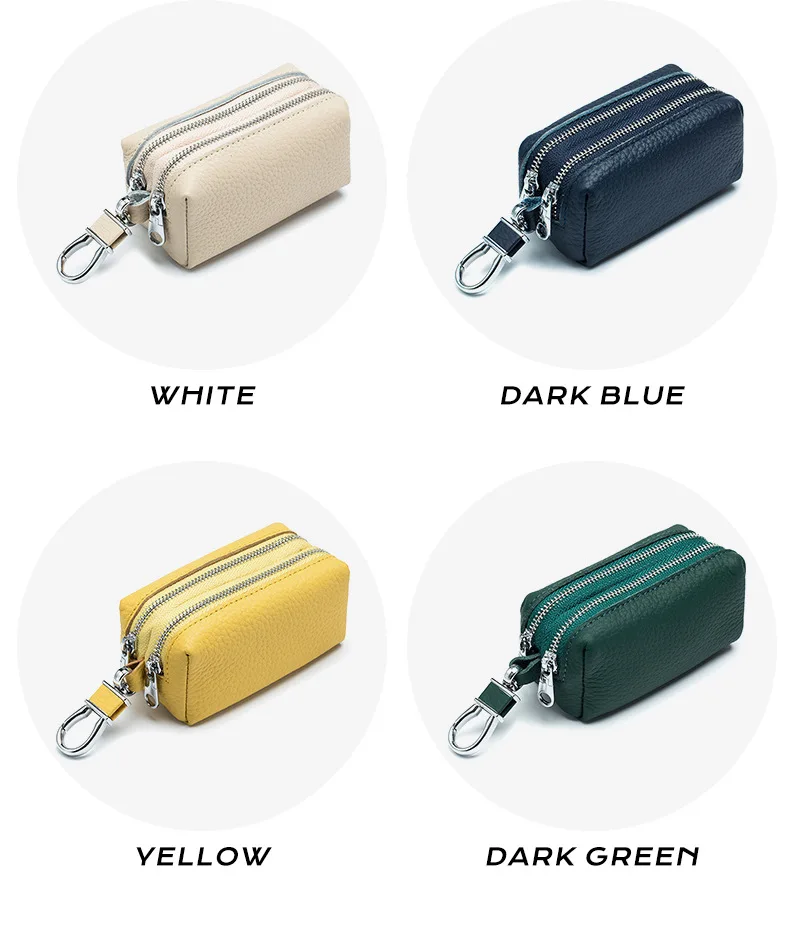 Made of Genuine Leather Car Key Wallets Fashion Key Holder Housekeeper Keys Organizer Double Zipper Keychain Case Key Coin Pouch