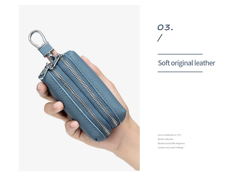 Made of Genuine Leather Car Key Wallets Fashion Key Holder Housekeeper Keys Organizer Double Zipper Keychain Case Key Coin Pouch