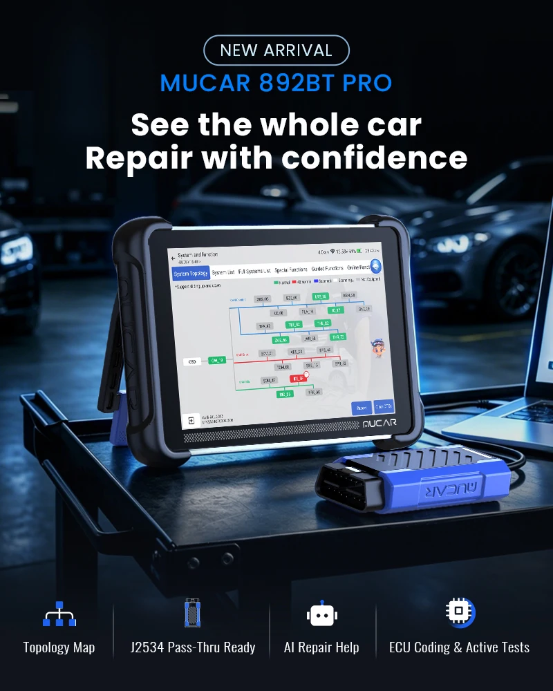 MUCAR 892BT Pro AI OBD2 Scanner Topology Map All System Diagnosis 35 Reset ECU Coding, J2534 /CAN FD/DoIP Lifetime Free Update