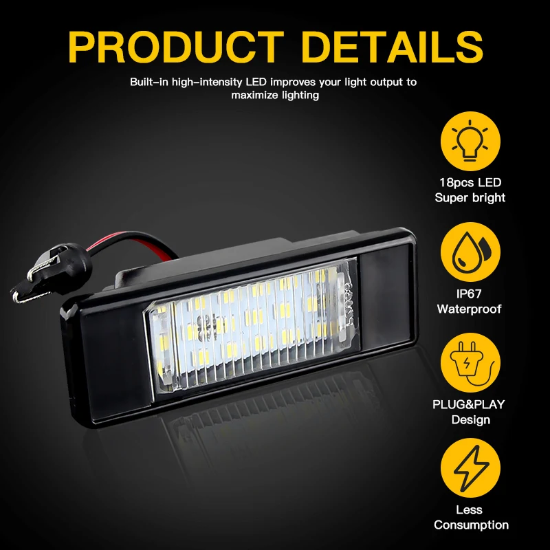 2Pcs Error Free Xenon White LED License Plate light For Infiniti Q50 Nissan Primera P12 NV200 Pathfinder R51 Versa Qashqai J10