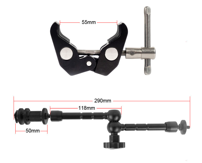 11 Inch Adjustable Friction Articulating Magic Arm + Super Clamp for SLR LCD Monitor LED Flash Light Studio Camera Accessories