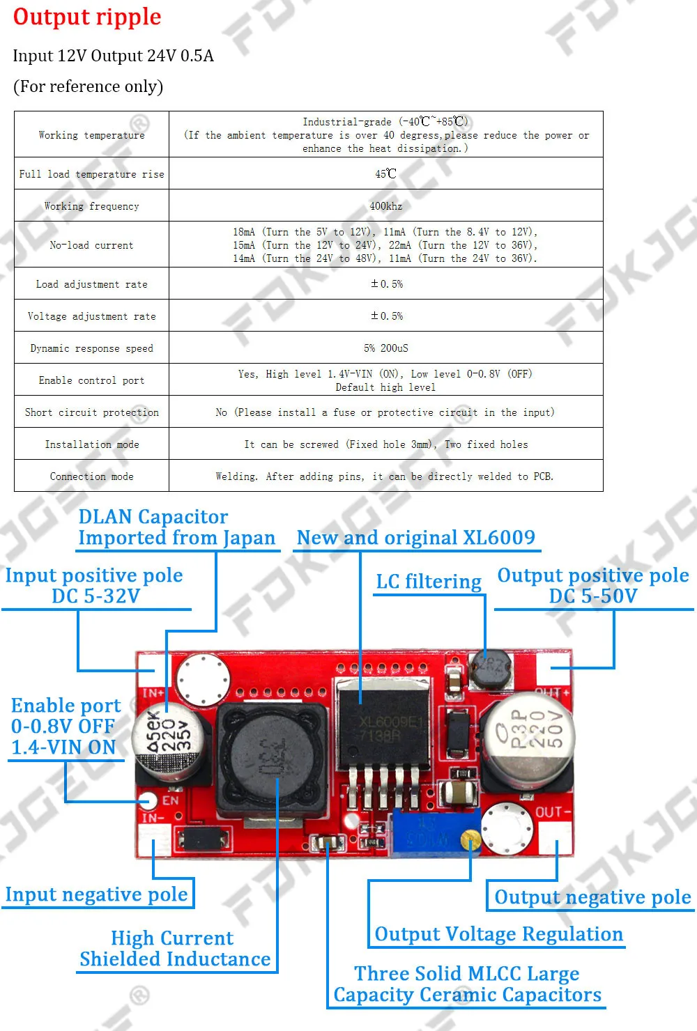 XL6009 4A Boost Converter Step Up Adjustable 15W 5-32V to 5-50V DC-DC Power Supply Module High Performance Low Ripple