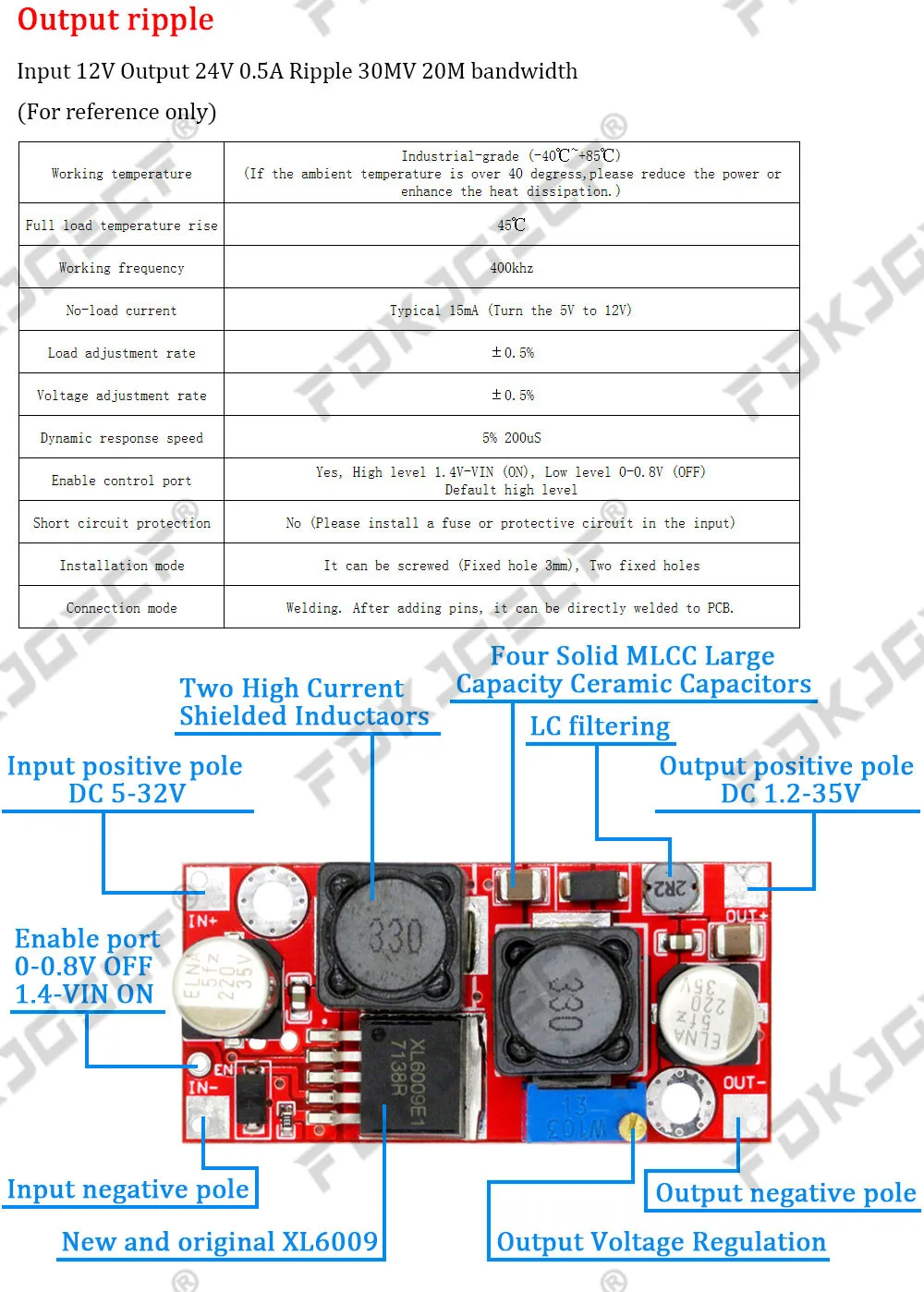 XL6009 4A Boost Converter Step Up Adjustable 15W 5-32V to 5-50V DC-DC Power Supply Module High Performance Low Ripple