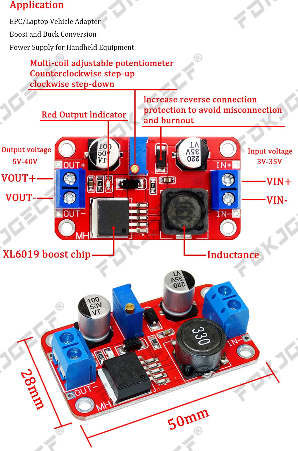 XL6009 4A Boost Converter Step Up Adjustable 15W 5-32V to 5-50V DC-DC Power Supply Module High Performance Low Ripple