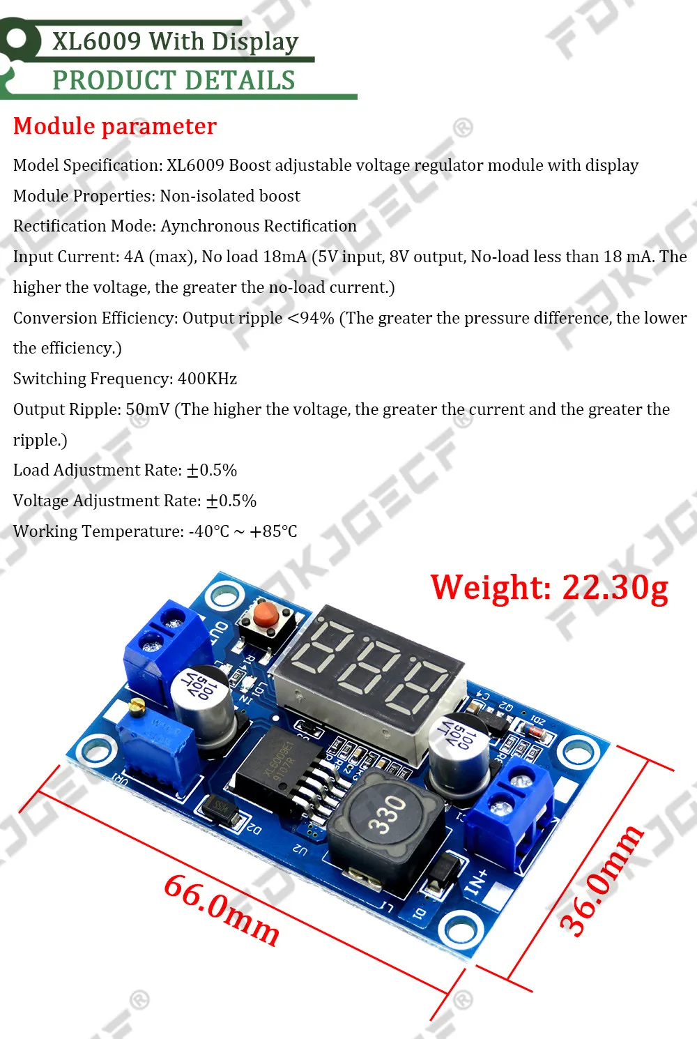 XL6009 4A Boost Converter Step Up Adjustable 15W 5-32V to 5-50V DC-DC Power Supply Module High Performance Low Ripple