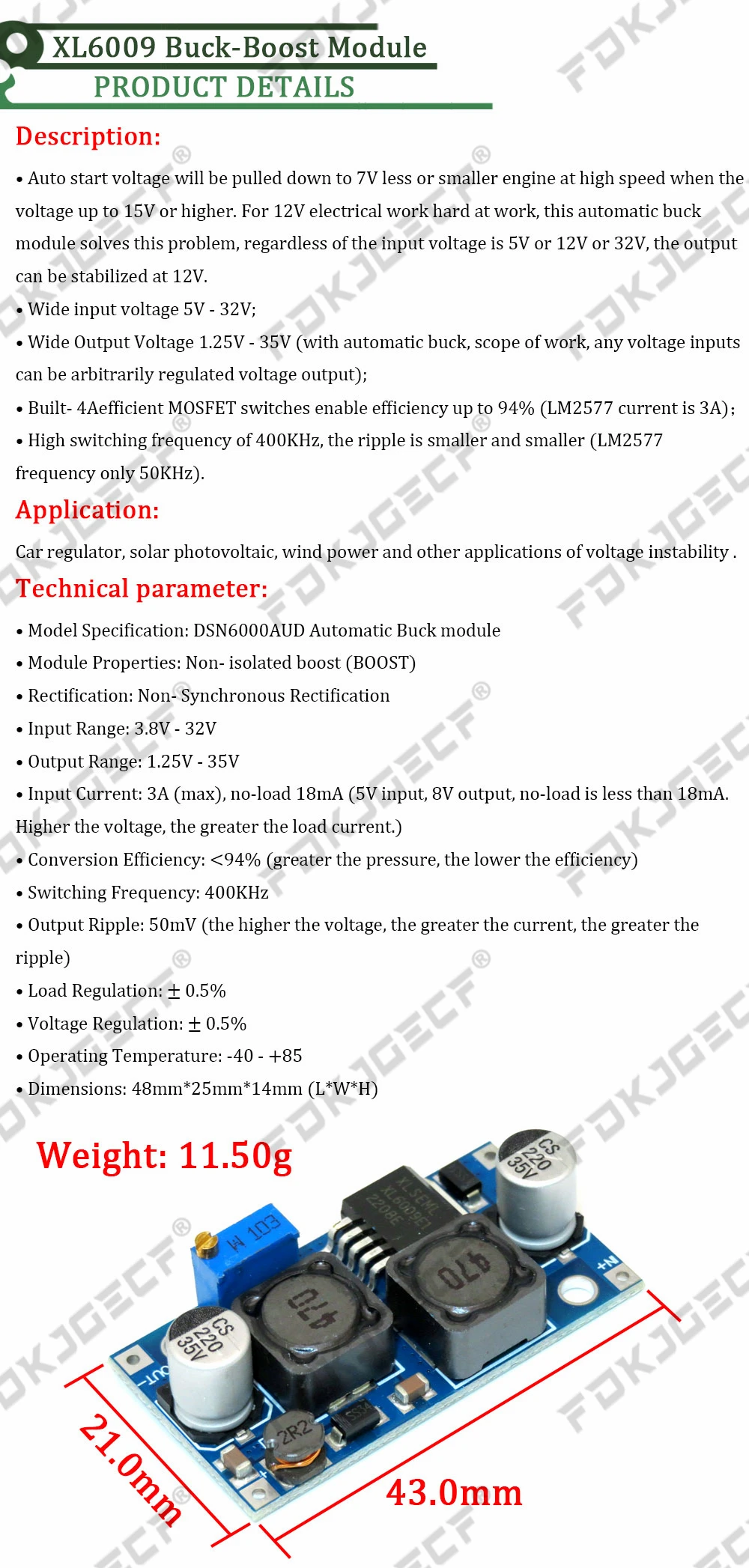 XL6009 4A Boost Converter Step Up Adjustable 15W 5-32V to 5-50V DC-DC Power Supply Module High Performance Low Ripple