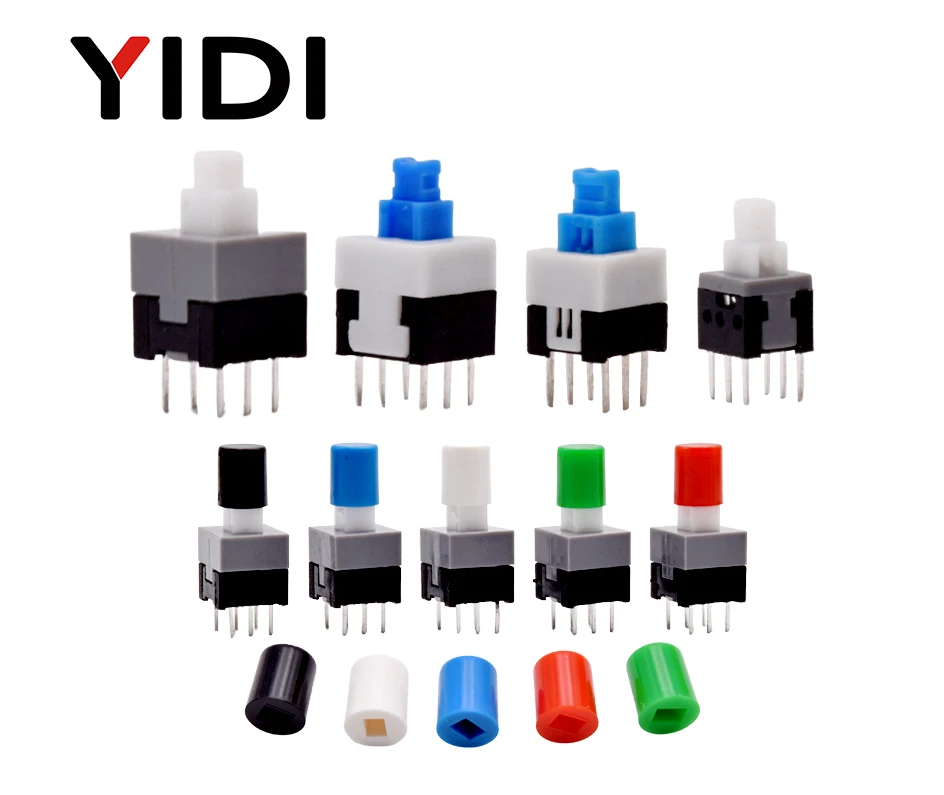 10pcs PCB Tact Tactile Micro Mini Latching Push Button On Off Self Lock UnLock Switch DIP 6 Pin Cap 5.8*5.8/7*7/8*8/8.5*8.5mm