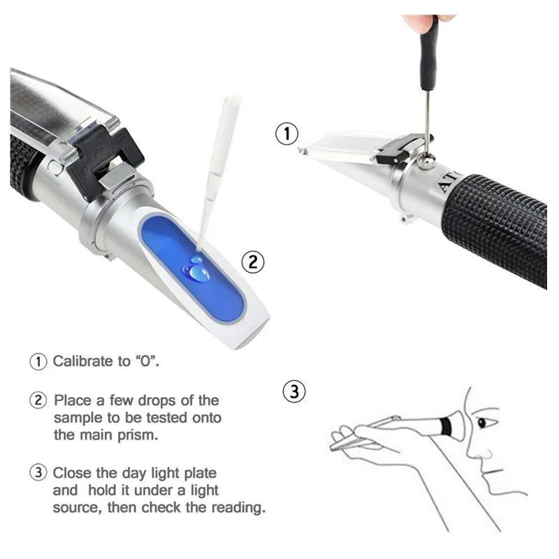 ATC Handheld Refractometer 0‑90% Brix Optical Sugar Detector Fruit Sauce Concentration Measuring Tool With Box