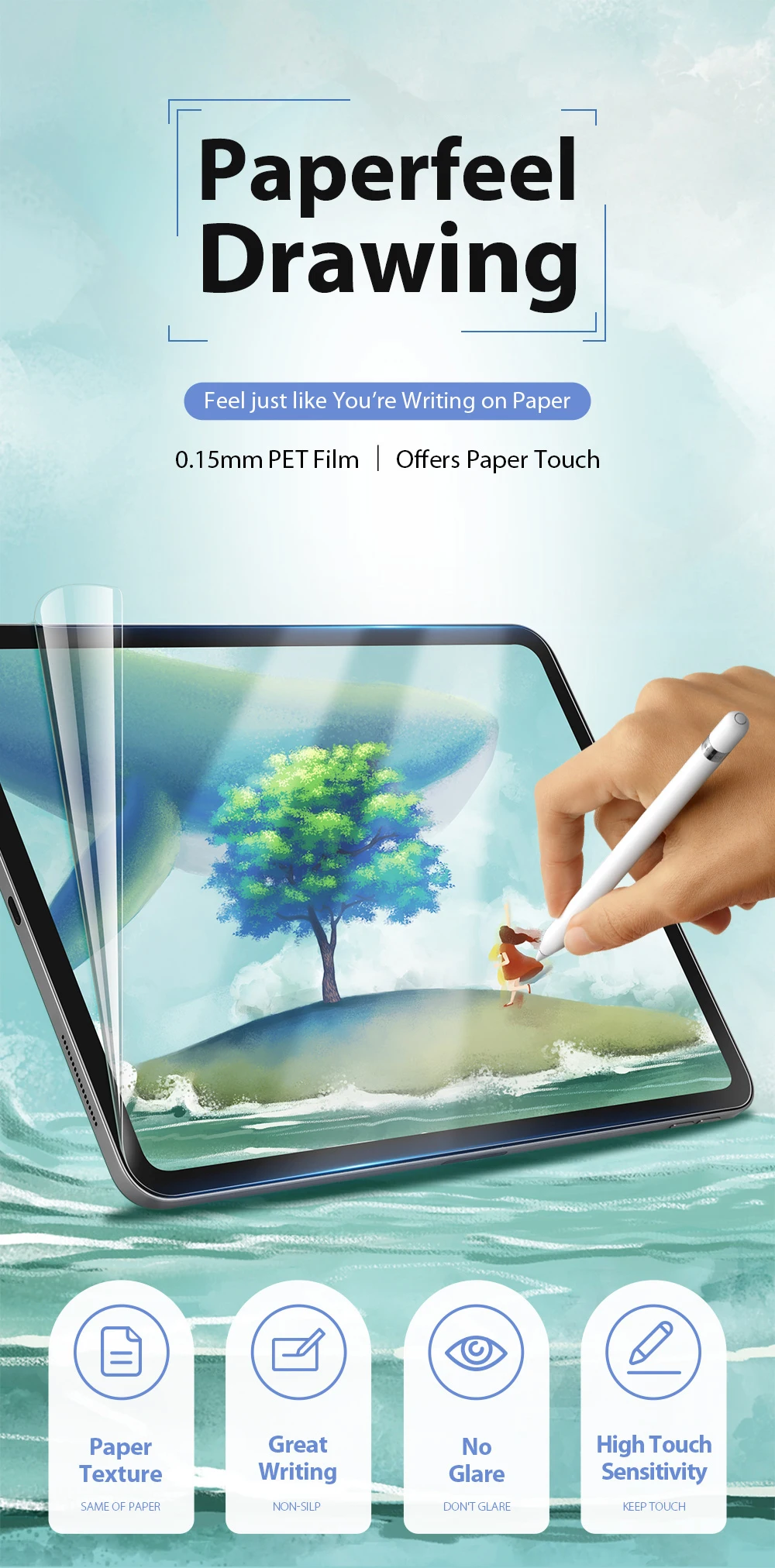 2Pcs iPad Paper Feel Screen Protector for Apple iPad Air11 13 M3 M2 A16 2025 iPad Pro 11 10.2 7/8/9th 10th Gen Air 2 3 4 5 10.9