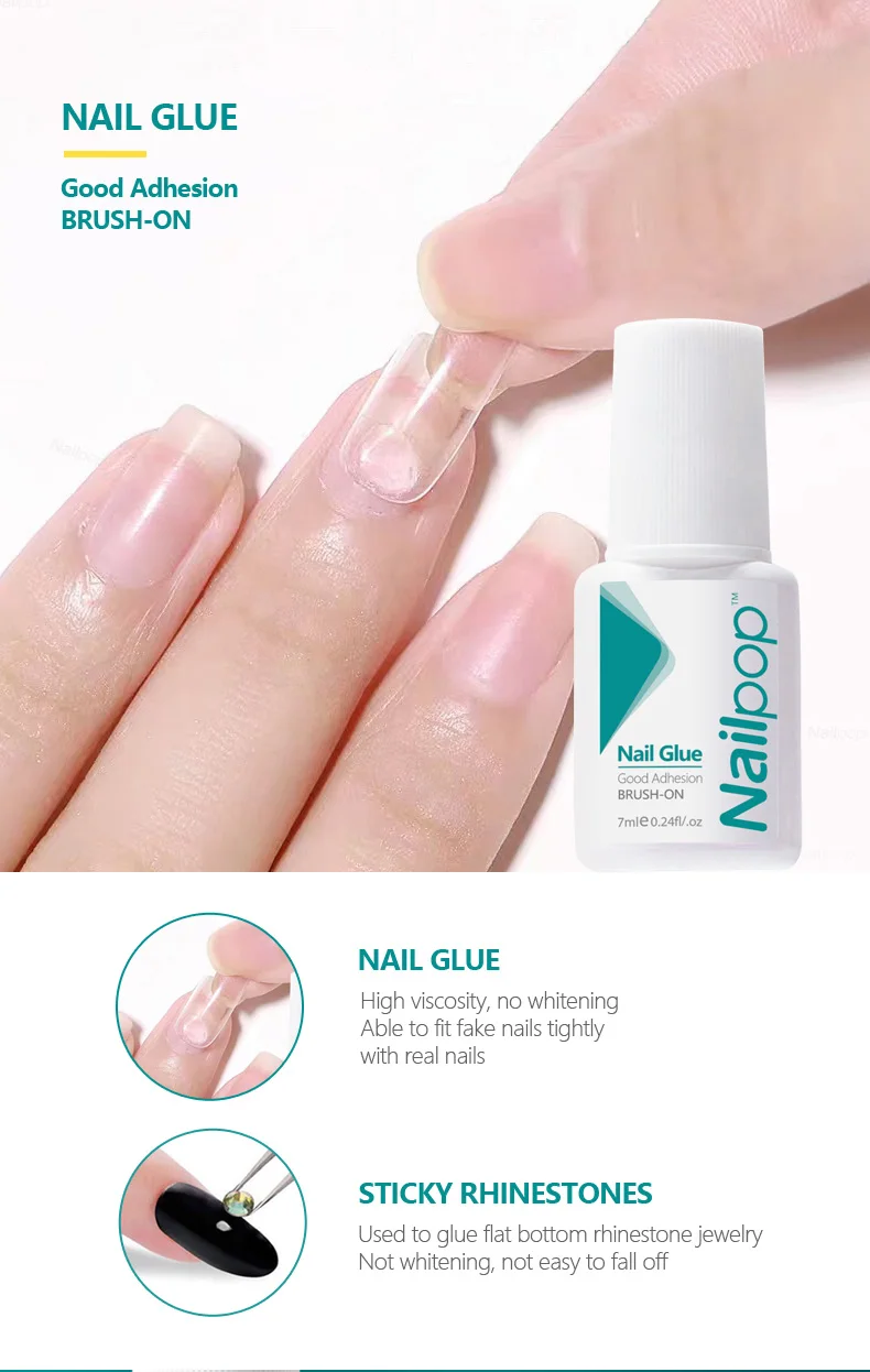 Nailpop Fast Dry Nail Glue with Brush Nail Art Tips Glitter Acrylic Decoration Nail Art Tools Manicure Accessories 2pcs